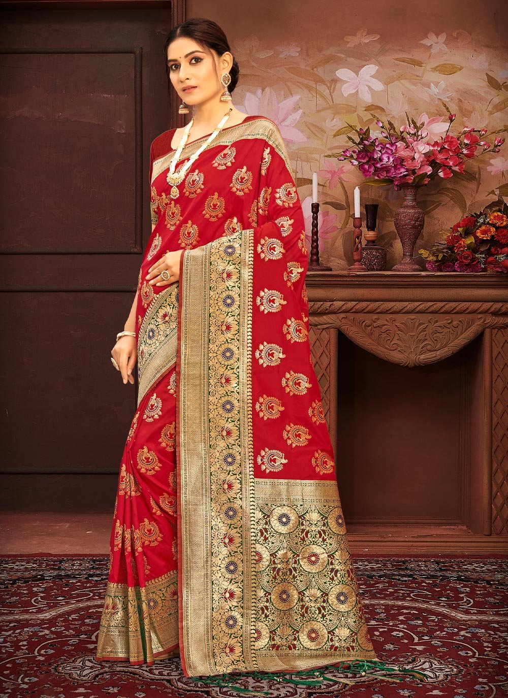 Traditional Saree Banarasi Silk Red Weaving Saree