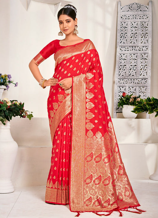 Trendy Saree Banarasi Silk Red Weaving Saree