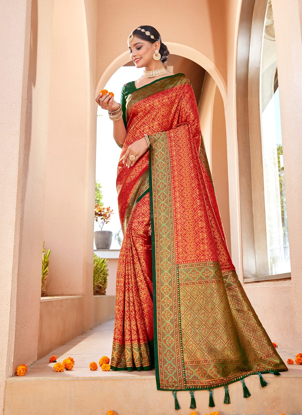 Trendy Saree Silk Red Weaving Saree