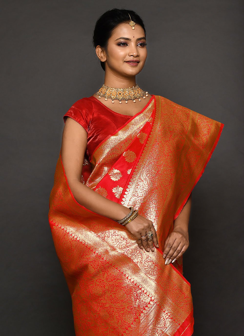 Contemporary Kanjivaram Silk Red Weaving Saree