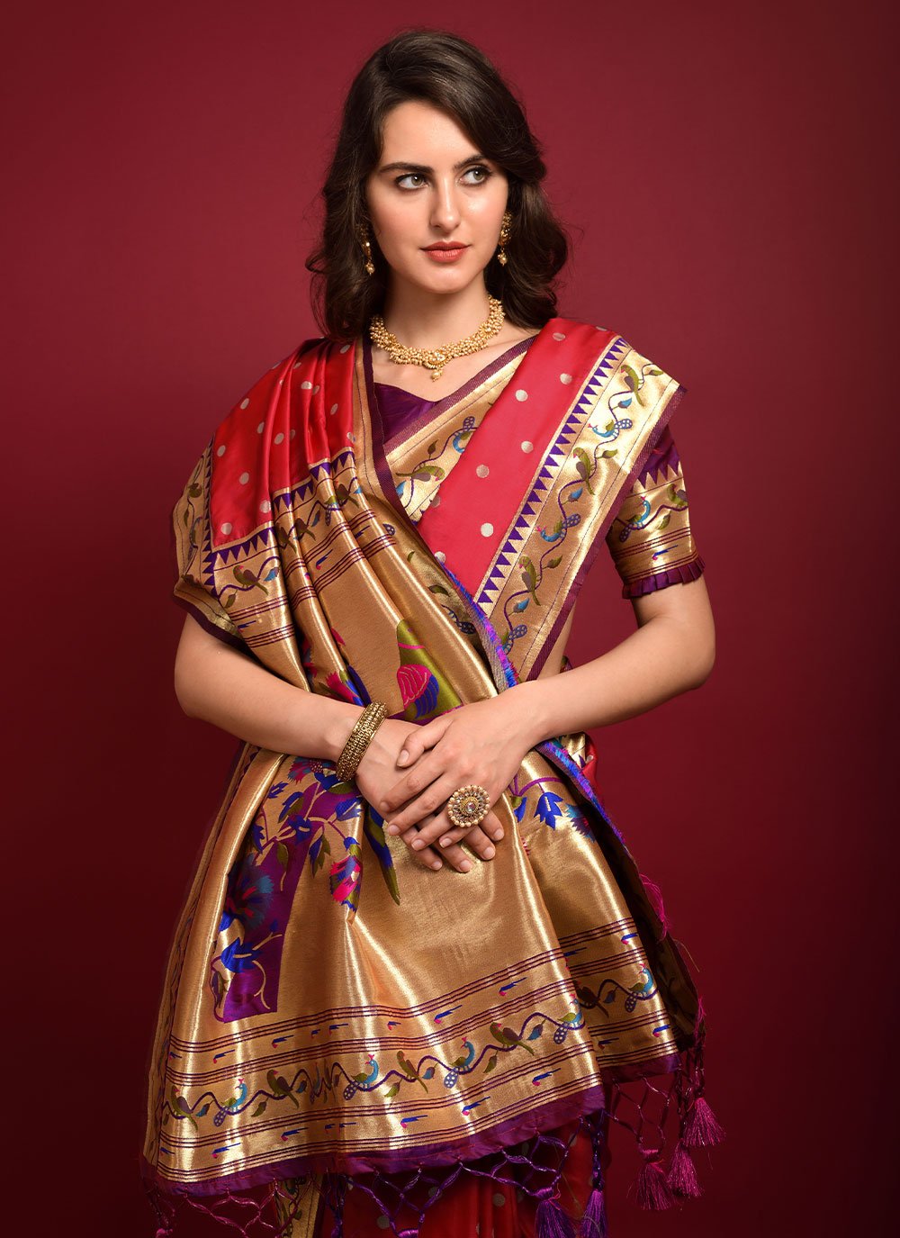 Trendy Saree Silk Red Woven Saree