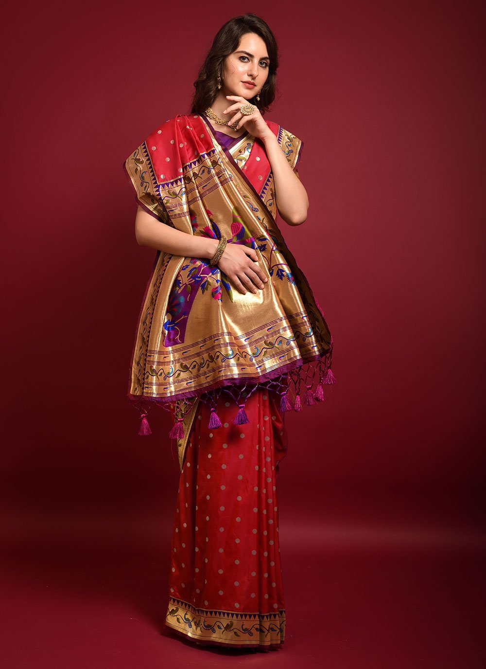 Trendy Saree Silk Red Woven Saree