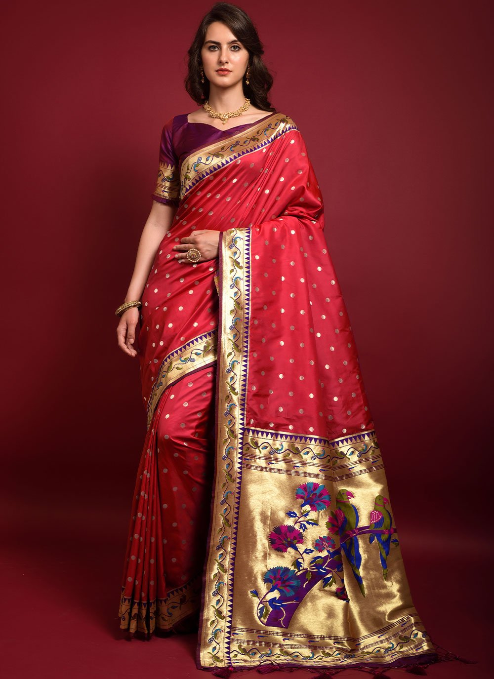 Trendy Saree Silk Red Woven Saree