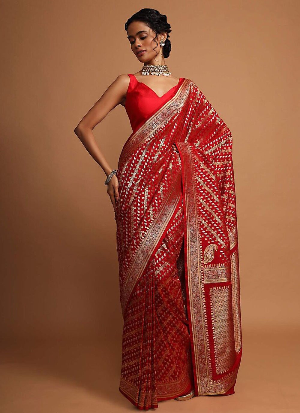 Trendy Saree Art Banarasi Silk Red Woven Saree