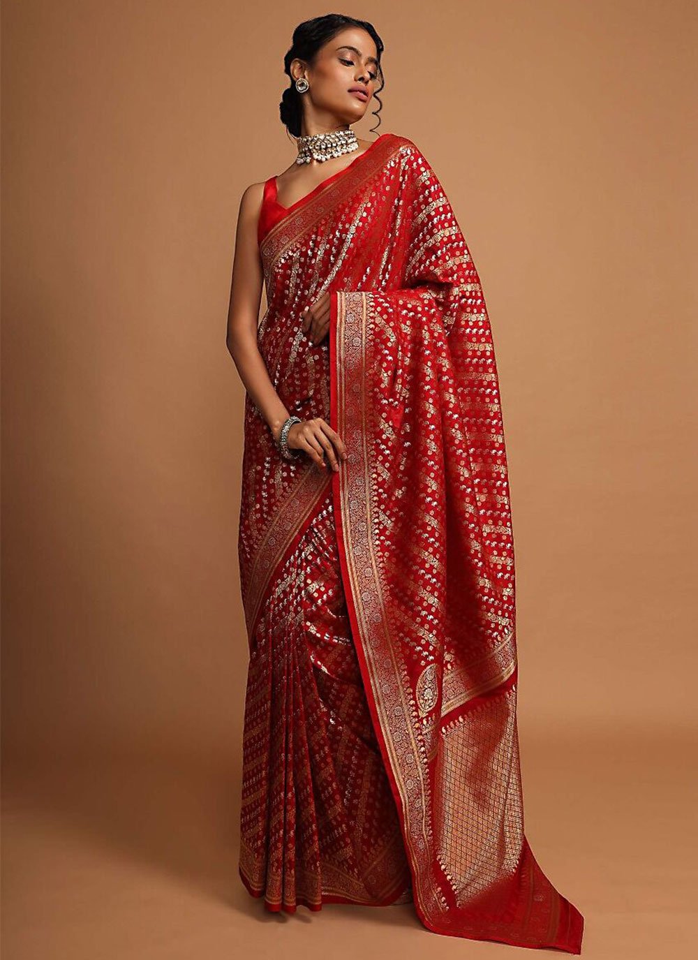 Trendy Saree Art Banarasi Silk Red Woven Saree