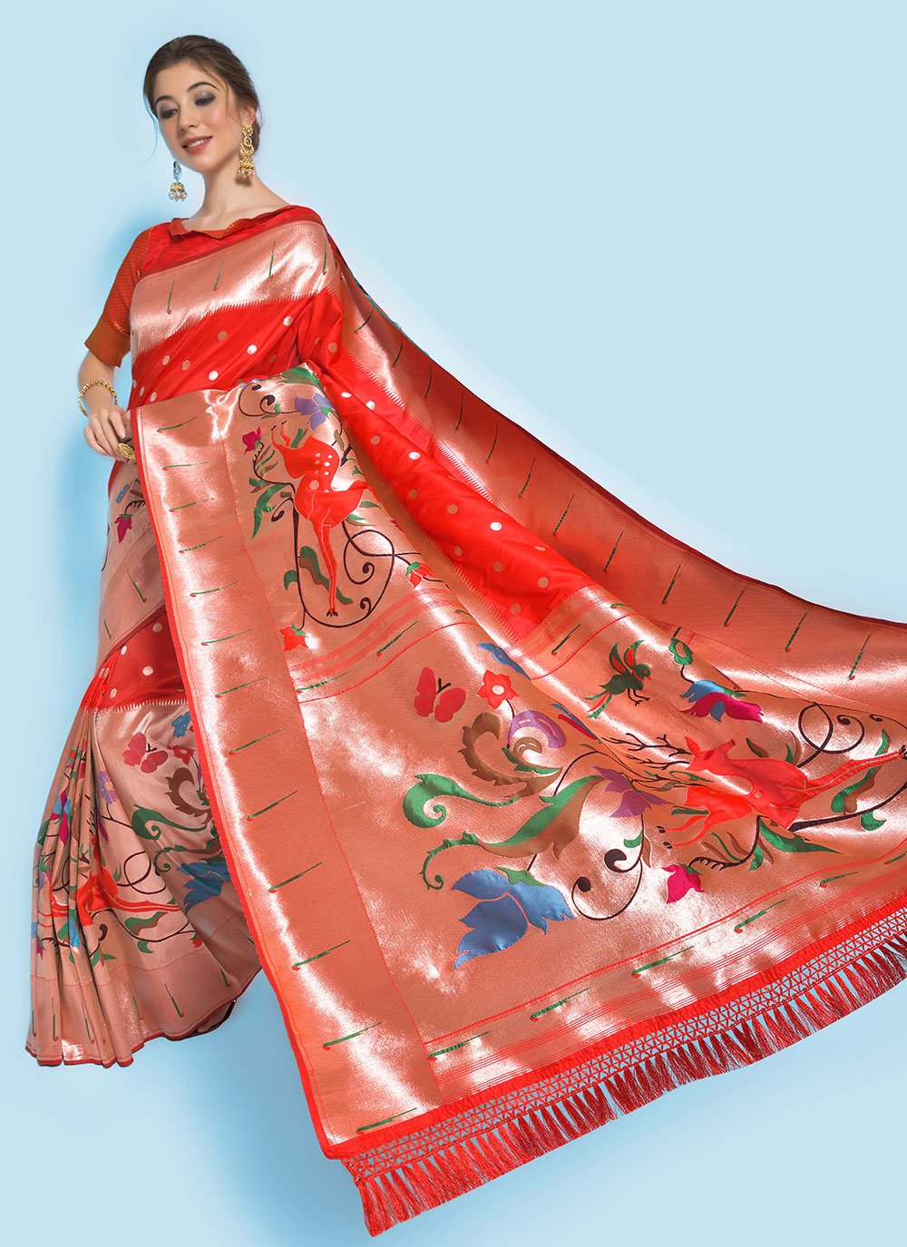 Trendy Saree Silk Red Meenakari Saree