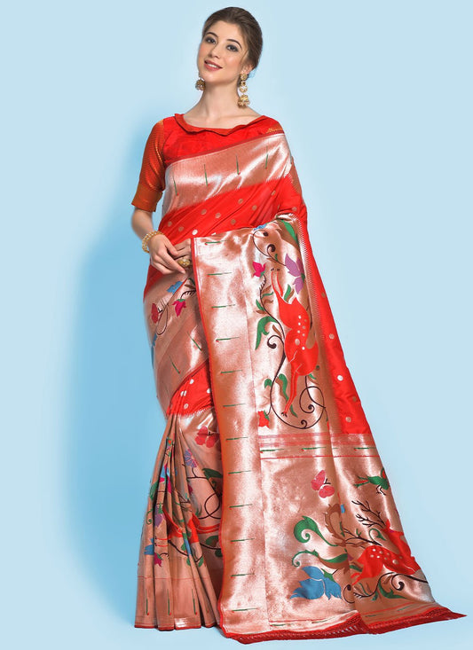 Trendy Saree Silk Red Meenakari Saree