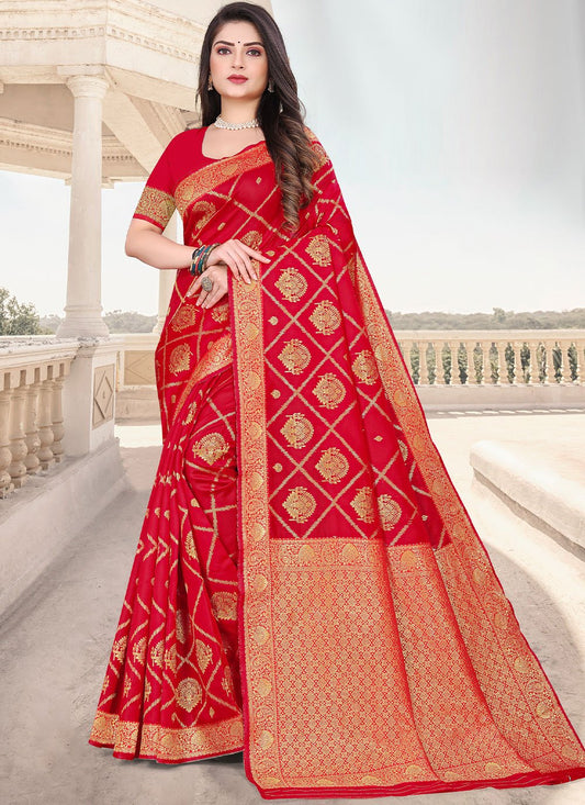 Contemporary Silk Red Zari Saree