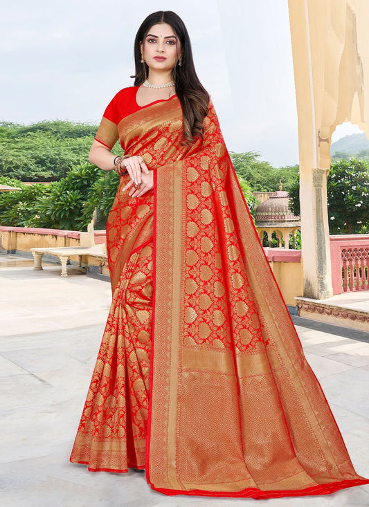 Contemporary Silk Red Zari Saree