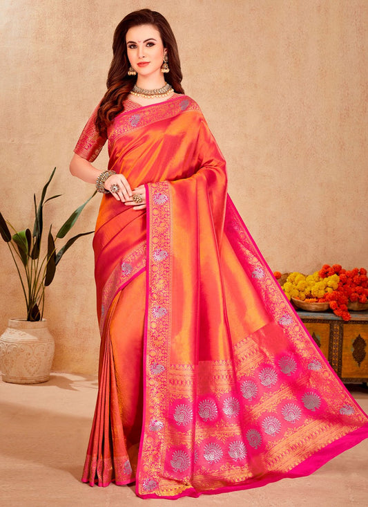 Trendy Saree Silk Red Weaving Saree