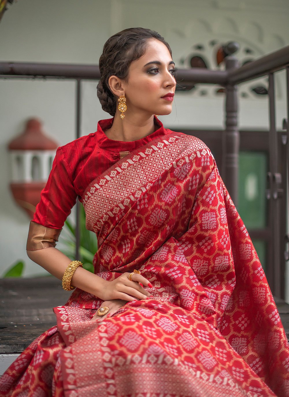 Trendy Saree Tussar Silk Red Woven Saree