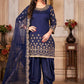 Patiala Suit Art Silk Blue Embroidered Salwar Kameez