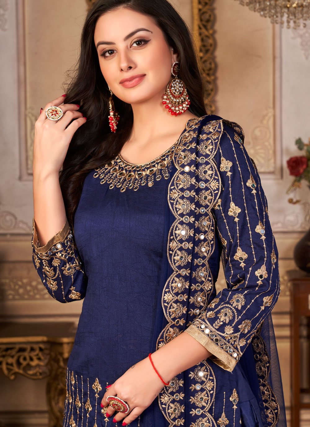 Patiala Suit Art Silk Blue Embroidered Salwar Kameez