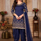 Patiala Suit Art Silk Blue Embroidered Salwar Kameez