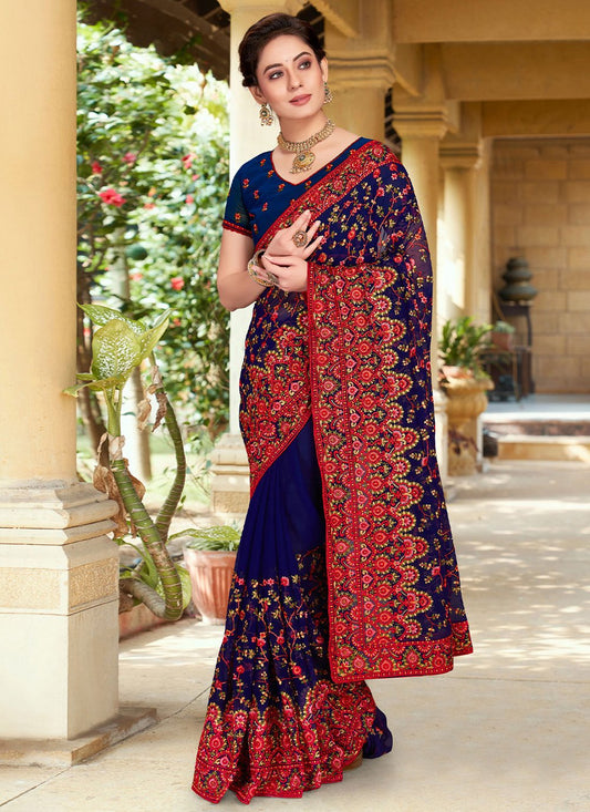 Contemporary Georgette Blue Embroidered Saree