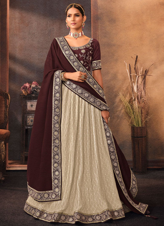 Lehenga Choli Chinon Beige Embroidered Lehenga Choli