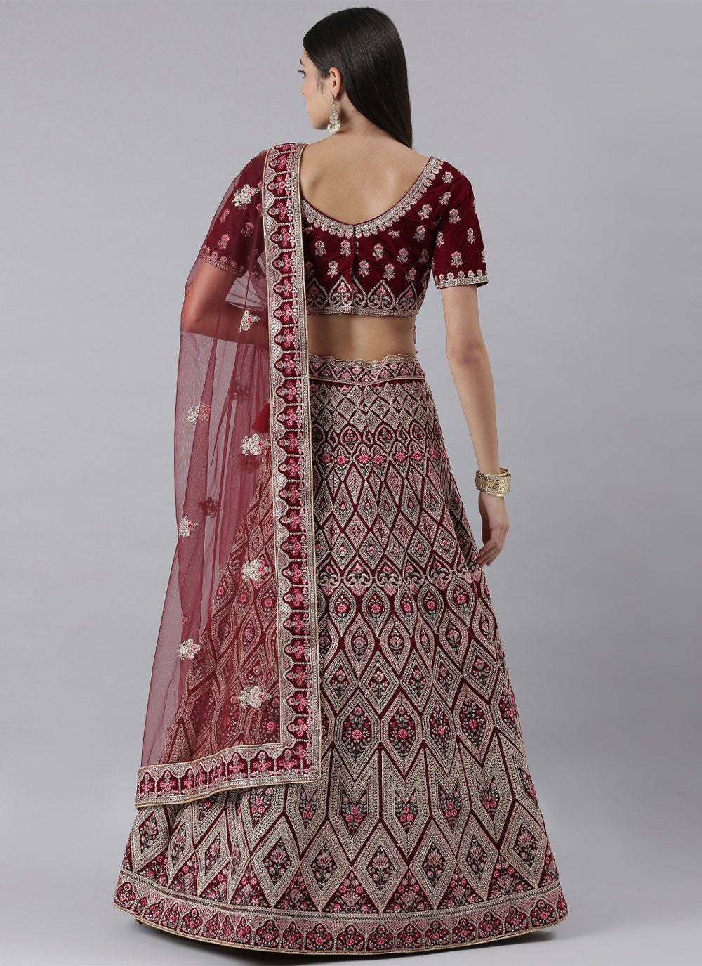 Lehenga Choli Silk Maroon Embroidered Lehenga Choli