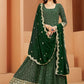 Floor Lenght Salwar Suit Faux Georgette Green Embroidered Salwar Kameez