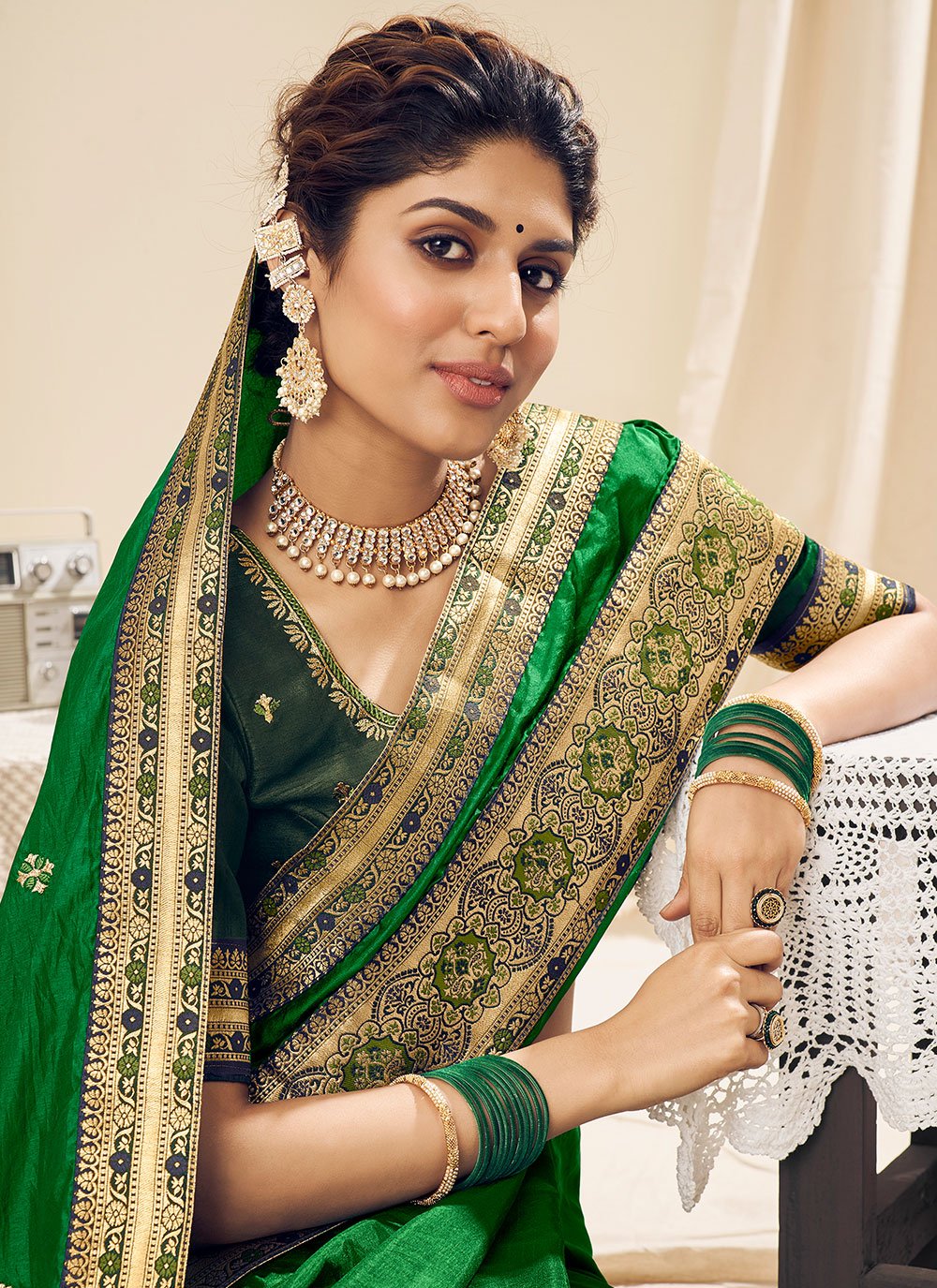 Contemporary Silk Green Embroidered Saree