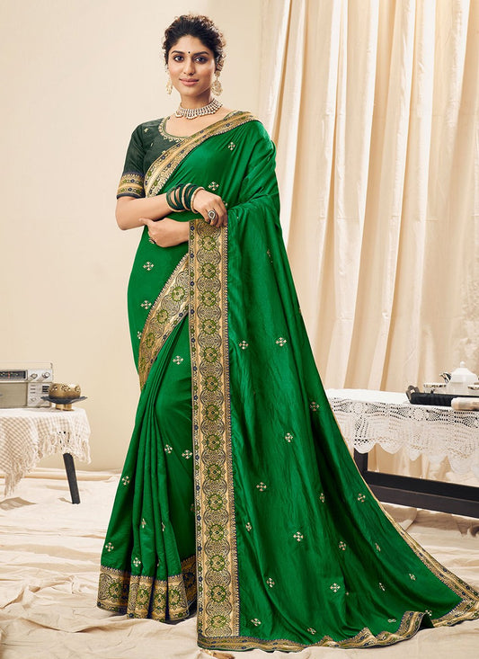 Contemporary Silk Green Embroidered Saree