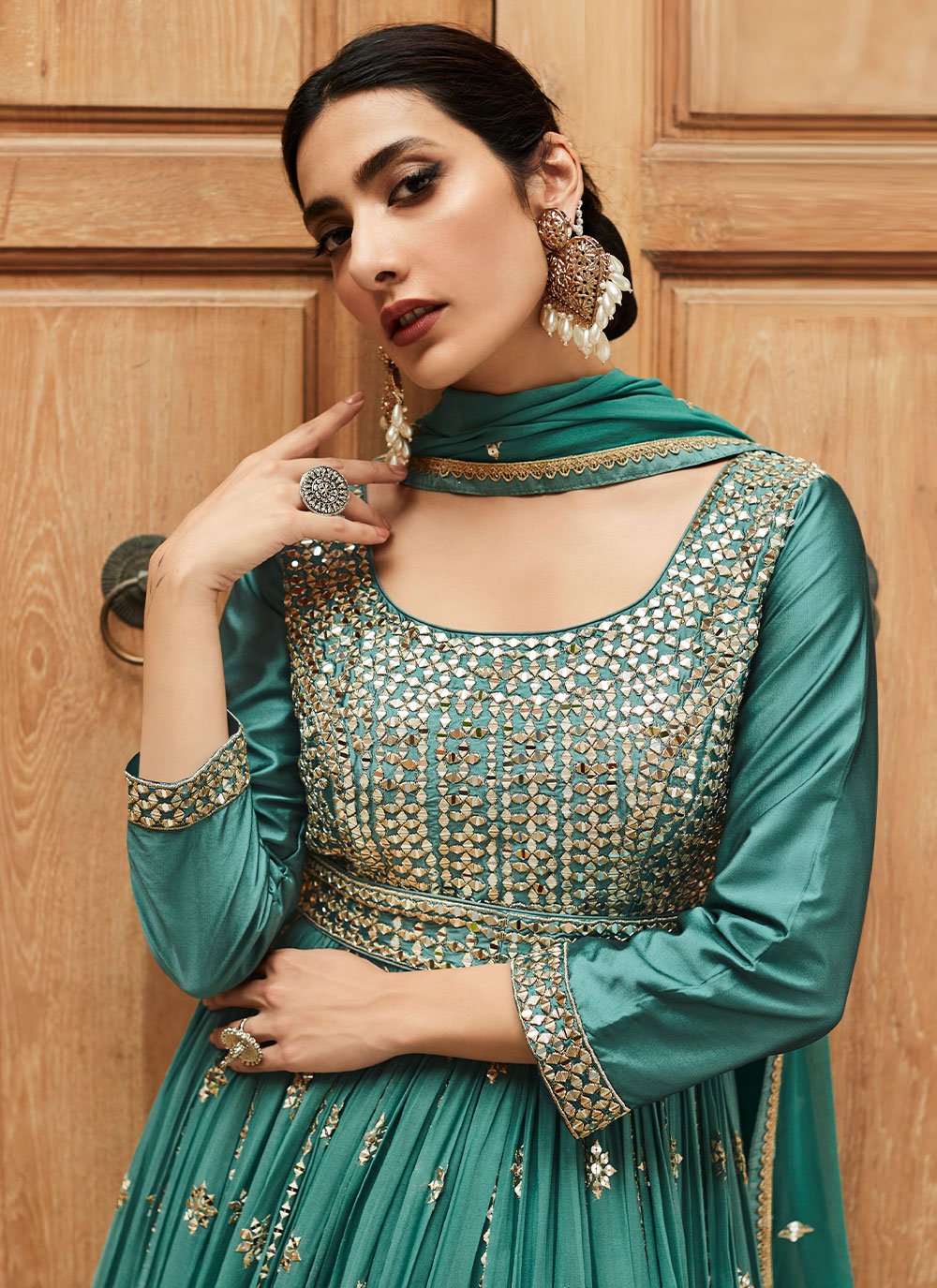 Anarkali Suit Georgette Sea Green Embroidered Salwar Kameez