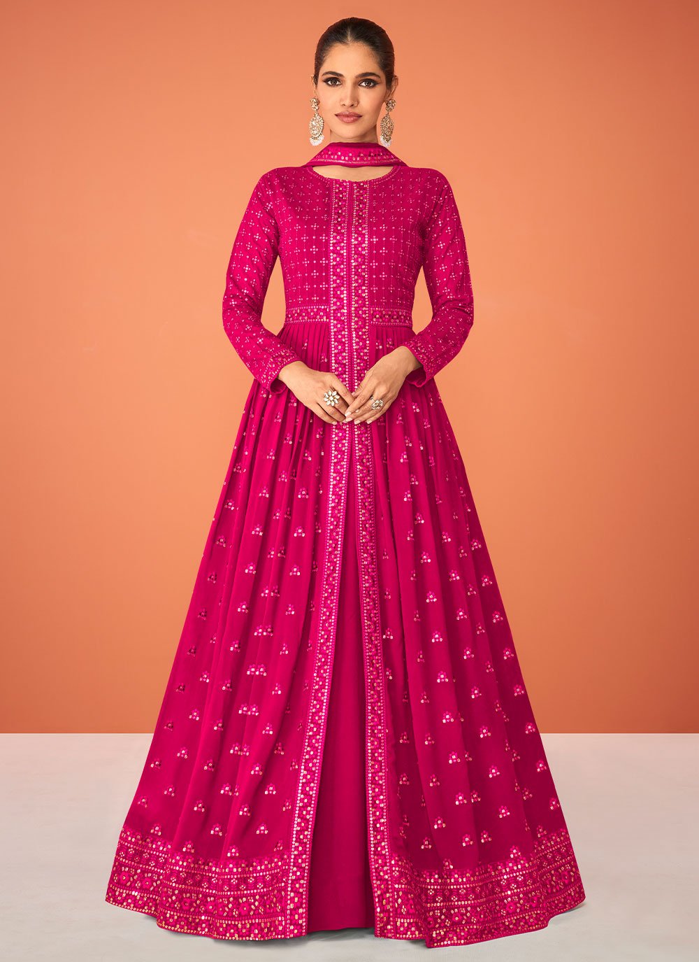 Anarkali Suit Georgette Pink Embroidered Salwar Kameez