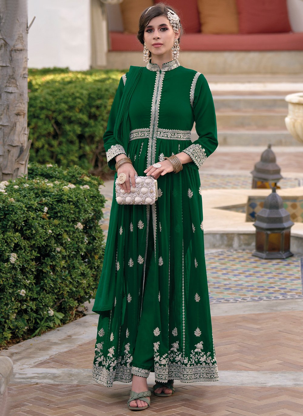 Salwar Suit Georgette Green Embroidered Salwar Kameez