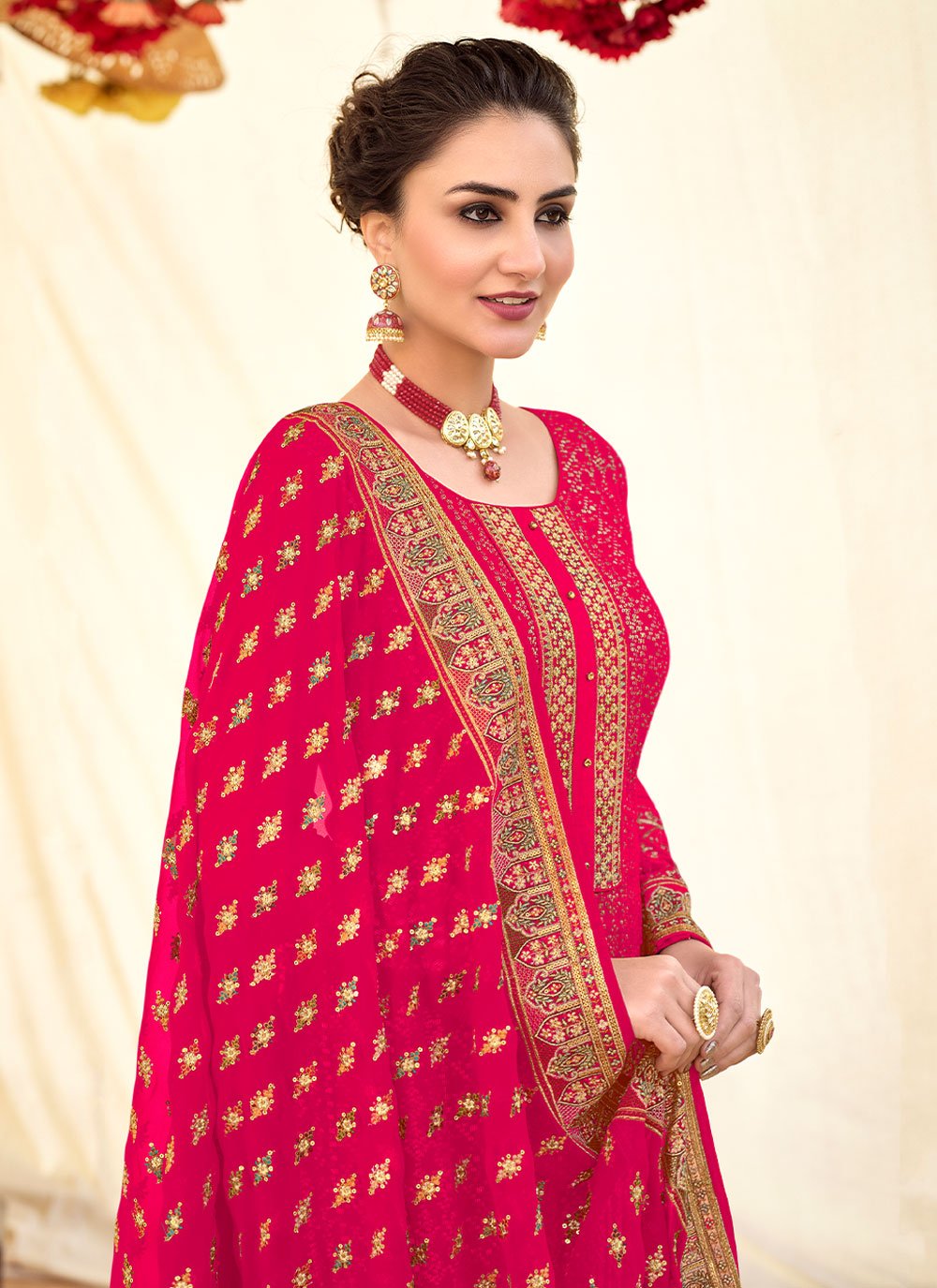 Salwar Suit Georgette Red Embroidered Salwar Kameez