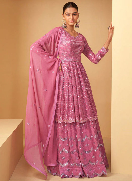 Lehenga Choli Georgette Pink Resham Lehenga Choli