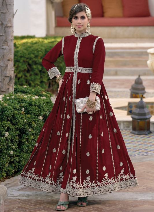 Trendy Suit Georgette Maroon Embroidered Salwar Kameez