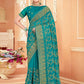 Classic Georgette Turquoise Embroidered Saree