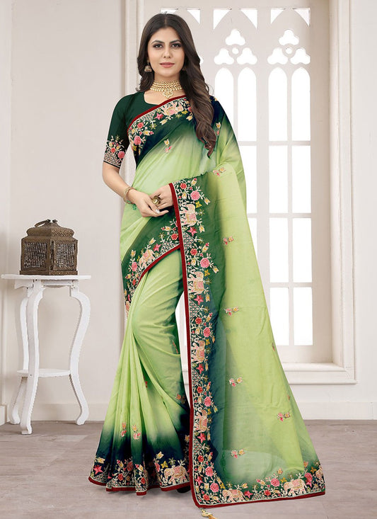 Classic Organza Green Embroidered Saree