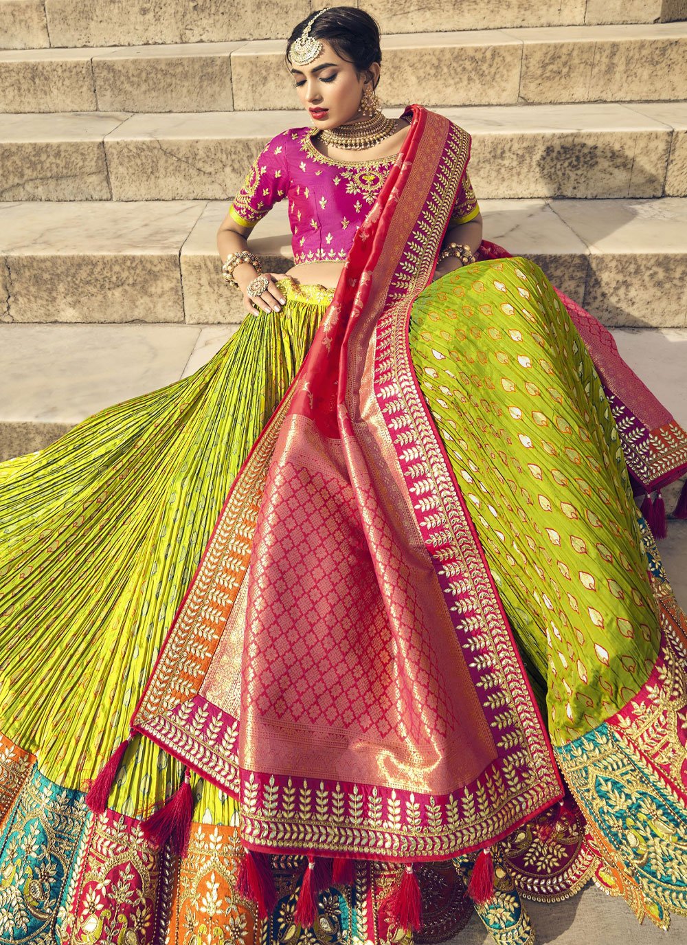 Lehenga Choli Banarasi Silk Green Embroidered Lehenga Choli