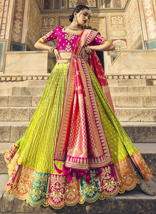 Lehenga Choli Banarasi Silk Green Embroidered Lehenga Choli