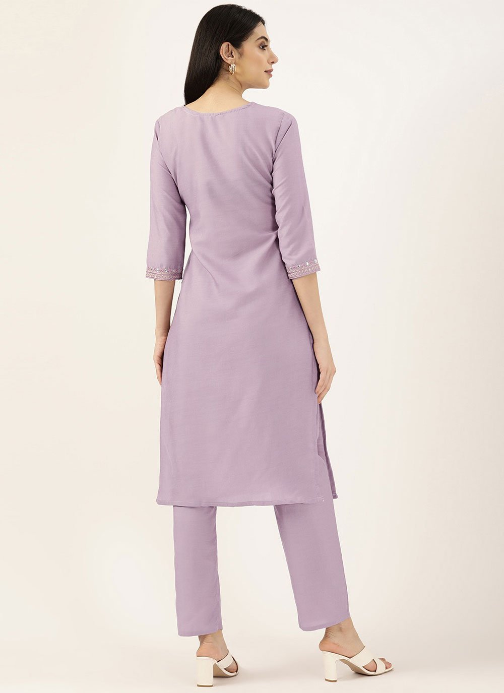 Party Wear Kurti Cotton Polyester Lavender Embroidered Kurtis