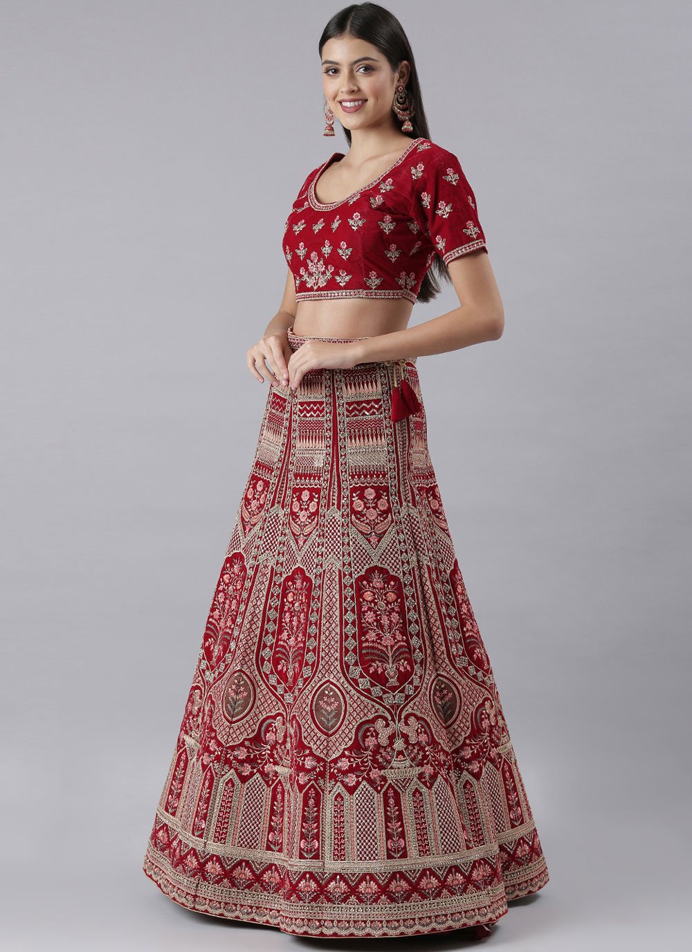 Lehenga Choli Silk Red Embroidered Lehenga Choli