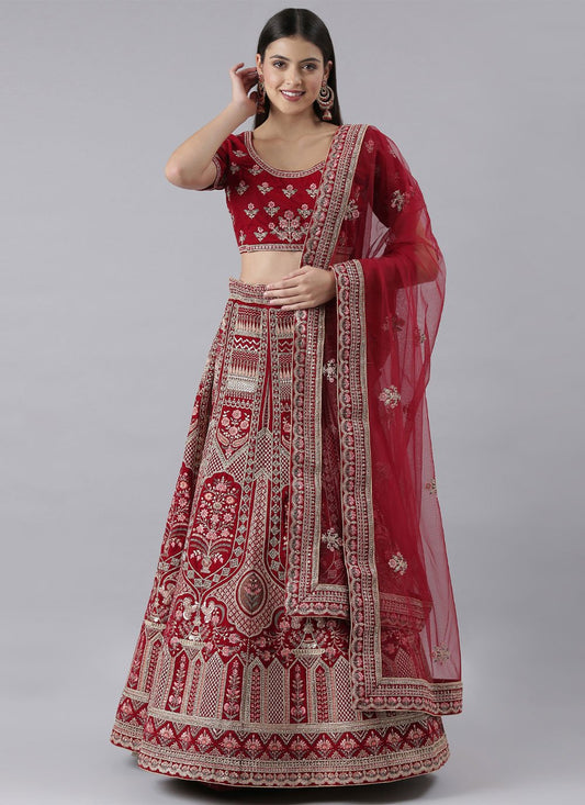 Lehenga Choli Silk Red Embroidered Lehenga Choli