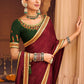 Classic Chiffon Satin Maroon Embroidered Saree