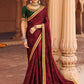 Classic Chiffon Satin Maroon Embroidered Saree