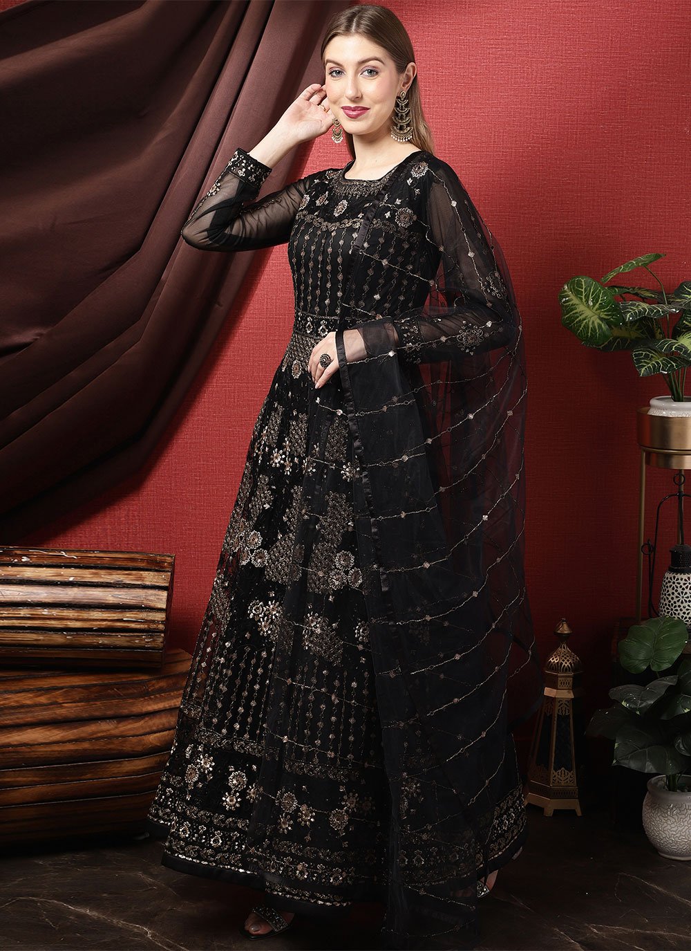 Salwar Suit Net Black Embroidered Salwar Kameez