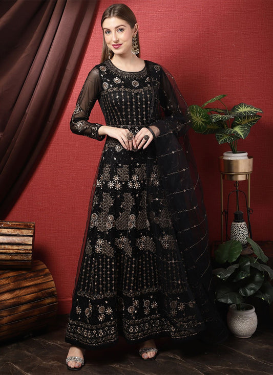 Salwar Suit Net Black Embroidered Salwar Kameez