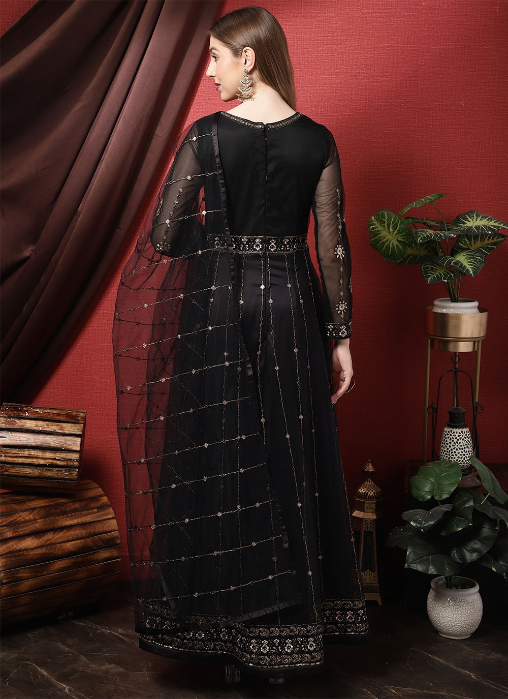 Salwar Suit Net Black Embroidered Salwar Kameez