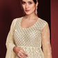 Floor Lenght Salwar Suit Net Off White Embroidered Salwar Kameez