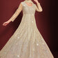 Floor Lenght Salwar Suit Net Off White Embroidered Salwar Kameez