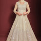 Floor Lenght Salwar Suit Net Off White Embroidered Salwar Kameez