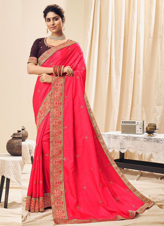 Classic Silk Pink Embroidered Saree