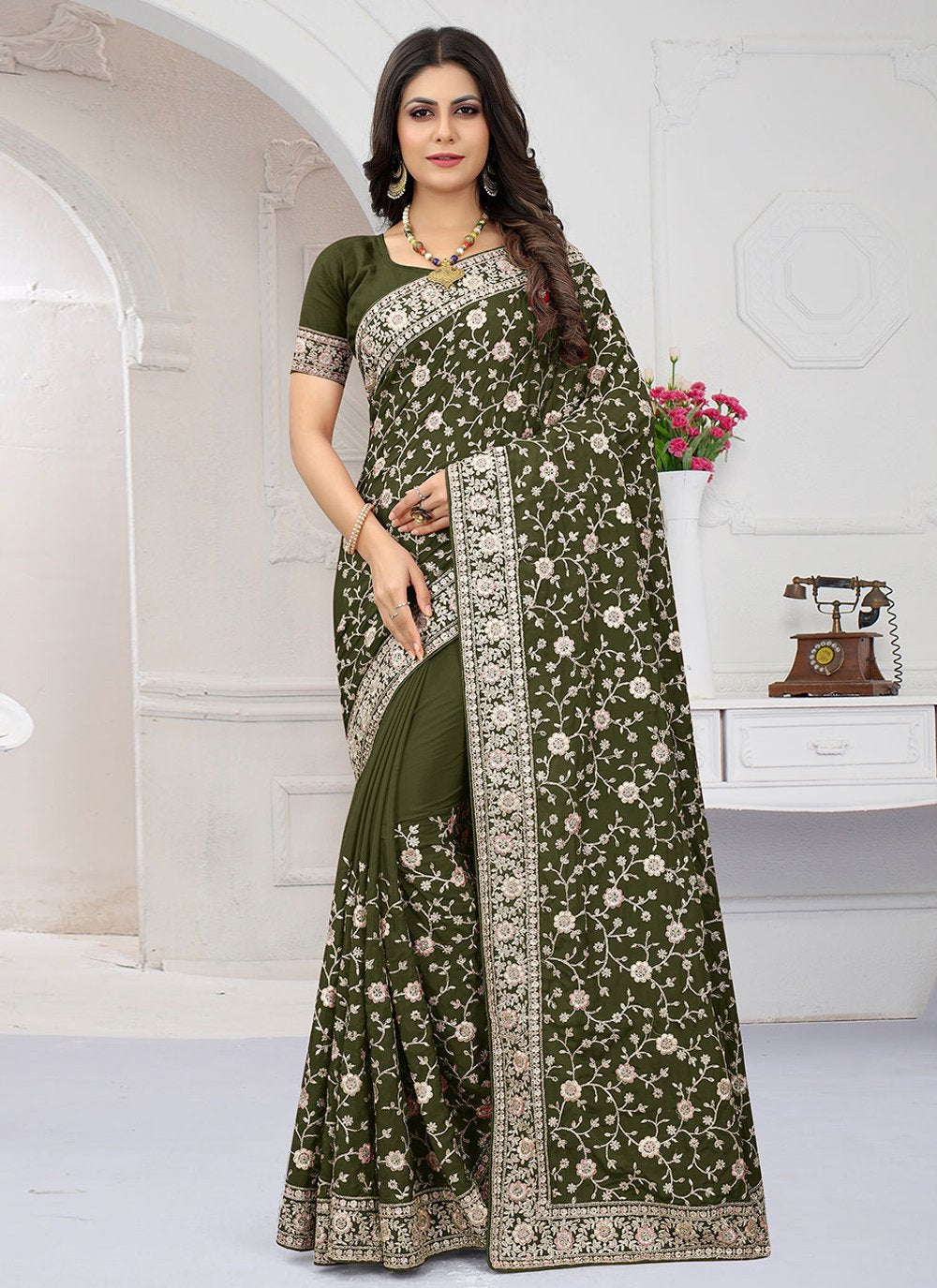 Trendy Saree Crepe Silk Green Embroidered Saree