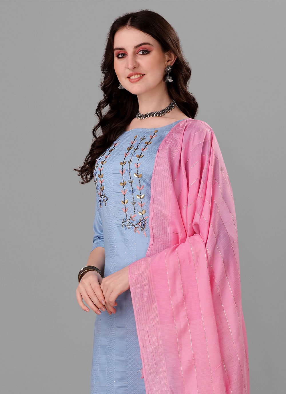 Salwar Suit Handloom Cotton Grey Embroidered Salwar Kameez