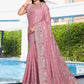 Classic Crepe Silk Pink Embroidered Saree