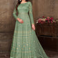 Floor Lenght Salwar Suit Net Sea Green Embroidered Salwar Kameez